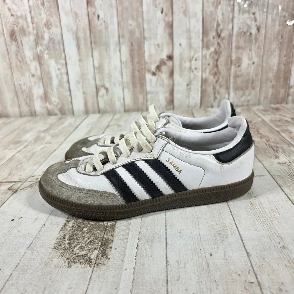 Adidas Samba OG Kids White Black Gum Leather Sneakers Size 1 US 13.5K UK 32 EU